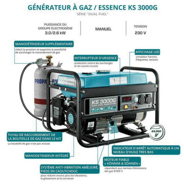 Groupe électrogène essence et gaz 3000 W