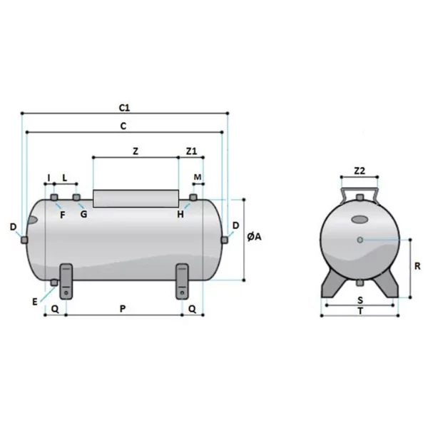 Réservoir d'air horizontal peint 50 litres NUAIR