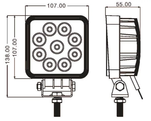 Phare de travail carré LED 10/30V 27W