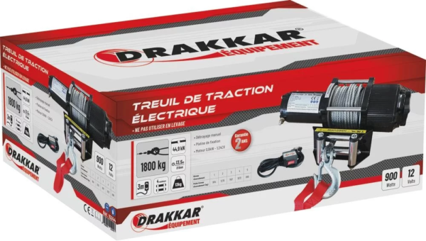 Treuil de traction électrique 12V 1800 kg DRAKKAR