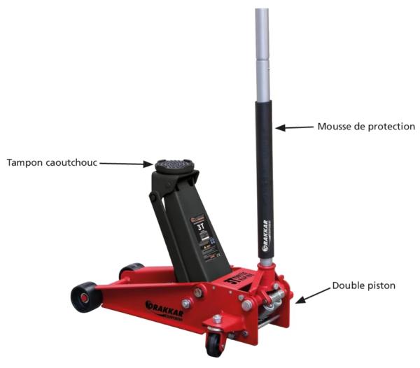 Cric rouleur 3T double piston 128/465mm longueur 695mm