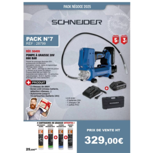 PN N°7 pompe à graisse 20V 690 bar - 2 batteries Li-ion 2Ah - 1 chargeur 3A - coffret