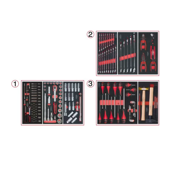 Composition d'outils 3 tiroirs pour servante, 158 pièces